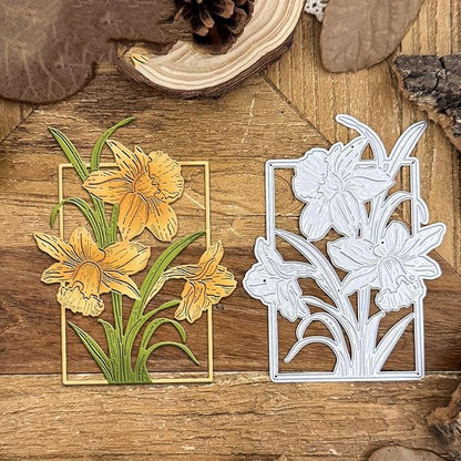 Lapoo Flowers Metal Cutting Die for Scrapbooking - Durable, Cut Stencils for DIY Scrapbook Photo Album Decorative Paper Card, Card Making Supplies, Embossing (Narcissus Flower Frame 4 x 3.1 in)