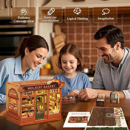 Cutefun Book Nook Kit - DIY Miniature House Dollhouse Kit, Book Nook Kits for Adults, Bookshelf Insert Bookend with LED Light for Teens and Adults (Mrs.Hunt Bakery)