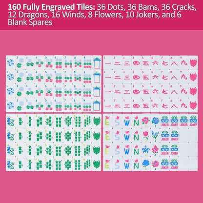 American Mahjong Tile Set, 160 Acrylic Engraved Mahjong Tiles with Carrying Bag and Accessories