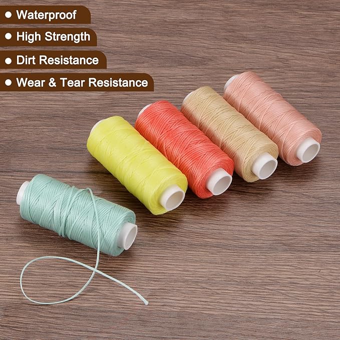 uxcell Leather Sewing Waxed Thread, 55 Yards / 50m 0.8mm 150D Flat Polyester All-Purpose Threads for Leather Crafts, Bookbinding, Mint Green