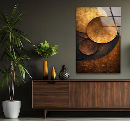 My Photostation.com 32Wx48H'' Bronze Art Deco Geometric Motifs Glass Wall Art Tempered Glass Printing Wall Decor Large Wall Art Wall Hangings