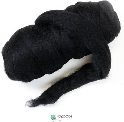 Colored Natural Wool roving, 1 lb. Best Wool for Needle Felting, Wet Felting, handcrafts and Spinning. (Total Black, 1 lb)