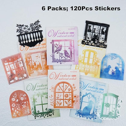 120Pcs Silhouette Window PET Sticker Set, Transparent Nature Stickers for Scrapbooking, Journaling, Planner, DIY Crafts