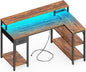 SUPERJARE 47 inch Reversible L Shaped Desk with LED Lights & Power Outlets, Computer Desk with Shelves & Monitor Stand, Gaming Desk with Drawer, Home Office Desk Corner Desk, Rustic Brown