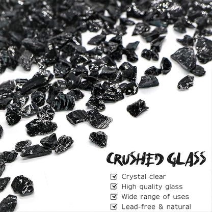 Crushed Glass for Resin Art - 3-6mm Black, 1.5lb | Broken Glass Pieces for Crafts, Vase Filler & Fire Pit Media