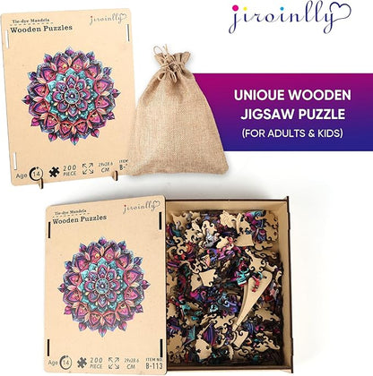 Wooden Jigsaw Puzzles, Mandela Wooden Puzzles for Adults 200 Pcs, 11.2'' x 11.4'' Luxurious Shaped Wood Puzzle, Beautiful Package, Best Gift for Adults and Kids, Family Game