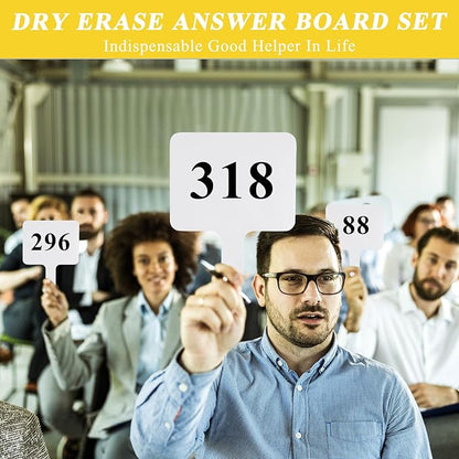 10 Pcs Dry Erase Answer Paddle, 10 x 8 Inch Auction Paddles with Markers and Erasers, Handheld White Board with Handle for Teaching Meeting Bidding Voting Games (Double Sided)
