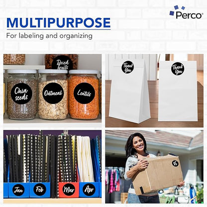 Perco Black 3-Inch Round Circle Dot Sticker Labels with Easy Peel Perforation - 500 Labels per Roll - Strong Adhesion, Vibrant Colors for Organizing, Crafting & More - Made in USA