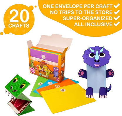 Craftikit® 20 Award-Winning Dinosaur Crafts for Kids - Award-Winning All-Inclusive Fun Dinosaur Crafts for Kids Ages 3-5, Organized Toddler Craft Kit