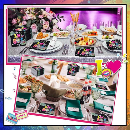 60 Pcs 80s Cocktail Paper Napkins 6.5 x 6.5 Inches Disposable Paper Napkins Dessert Beverage Napkin for Decoupage Luncheon Napkin for Party Wedding Birthday Party