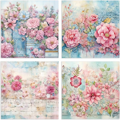 YASMEN 24 Sheets Scrapbook Paper Pads, 6X6 Single-Sided Cardstock Paper, Decorative Craft Paper, Flowers Pattern Paper Pack, DIY Decopodge Papers, Journal Scrapbooking Supplies, Card Making Supplies