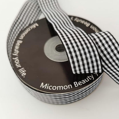 1 Inch Black and White Woven Edge Gingham Ribbon 25 Yards Each Roll 100% Polyester (1", Black)