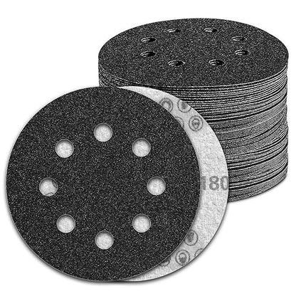 100 Pcs 5 inch Wet Dry Sanding Discs Grit 180 Hook and Loop 8 Hole Silicon Carbide Orbital Sander Sandpaper