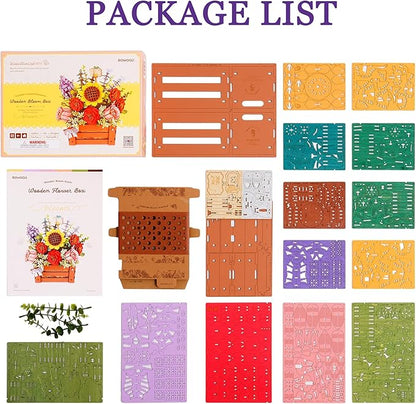 3D Wooden Flower Puzzle for Adults-Wooden Bloom Box, DIY Craft Model Kit Building Set, Botanical Decor Creative Gift for Lovers Nature Enthusiasts (658PCS)