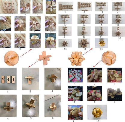18 Pack Wooden Brain Teaser Puzzles Wooden Burr Puzzles Brain Teaser Puzzle with Gift Packing Box Magic Puzzle Games Toys for Kids and Adults by AHYUAN (Natural Wood)