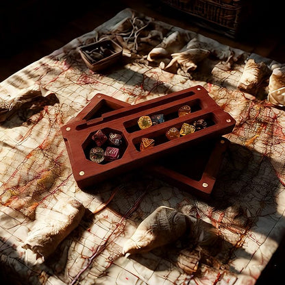 Wooden Dice Box DND Dice Holder 9.5 x 4 Inch Dice Storage Case RPG Dice Rolling Tray Travel Dice Organizer with Felt Lined Magnetic Lid D&D Accessories