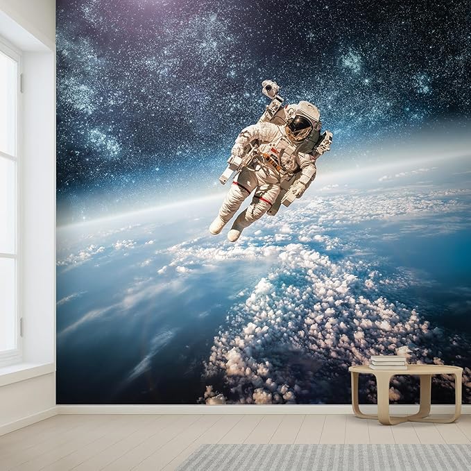 wall26 Wall Sticker/Wall Mural an Astronaut Floating About Planet Earth, Not Peel and Stick, Non-Woven Wallpaper Decorative for Bedroom, Living Room, Office - 108x144 inches