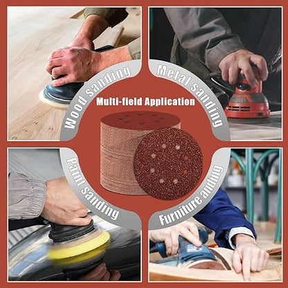 320 Grit 5 Inch Sanding Discs Hook and Loop Sandpaper, 150 PCS 8 Hole Adhesive Fine Sand Paper for Random Orbital Sander