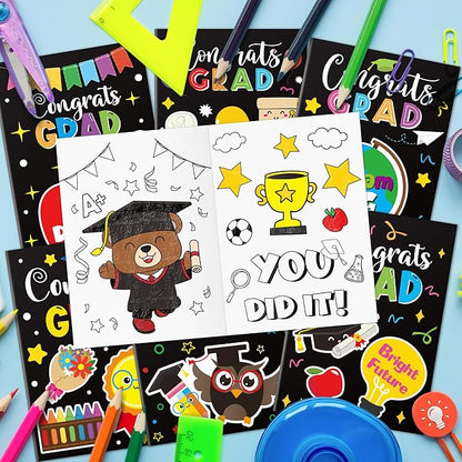 JAPBOR Kindergarten Graduation Coloring Book - 24PCS Mini Preschool Graduate Color Books Bulk for Party Favor, Congrats Grad Small Colour Page for Graduate Gifts Class School Drawing Painting Game