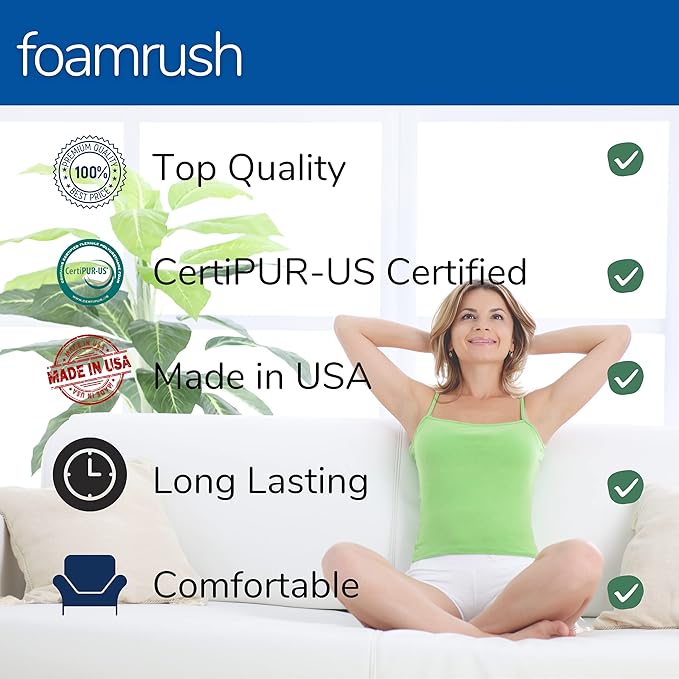 FoamRush 7" x 24" x 24" Gel Memory Foam Upholstery Square Cushion Medium Firm (Chair & Wheelchair Seat Cushion Replacement, Square Foam Dining Chairs, Couch, Sofa, Rubber Padding)