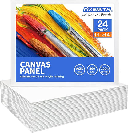 FIXSMITH Canvas Boards for Painting 11x14 Inch, Super Value 24 Pack Paint Canvases, White Blank Canvas Panels, 100% Cotton Primed Canvas for Painting, Painting Art Supplies