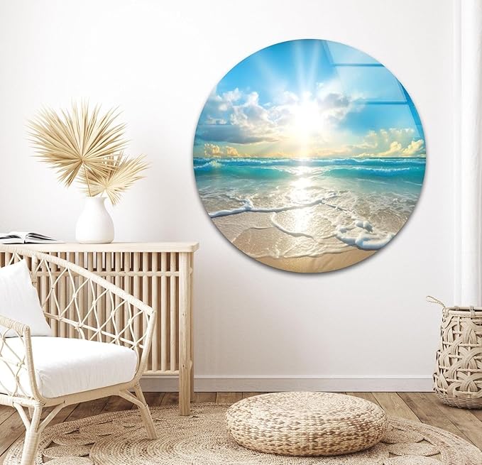 My Photostation.com 43Wx27H'' Beautiful Sunset & Ocean Glass Wall ArtTempered Glass Printing Wall Decor Large Wall Art Wall Hangings