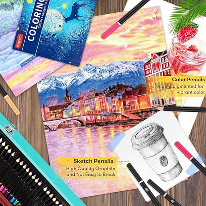 iBayam Art Supplies, 150-Pack Deluxe Wooden Art Set Crafts Drawing Painting Kit with 1 Coloring Book, 2 Sketch Pads, Creative Gift Box for Adults Artist Beginners Kids Girls Boys
