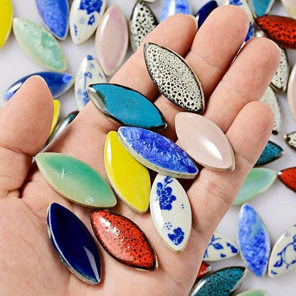 70 Pieces Petal Mosaic Tiles Ceramic Tiles, Bulk Stained Ceramic Pieces Supplies, Flower Leaves Mosaic Ceramics Mosaic Pieces Kit for DIY Crafts Plates Picture Frames Home Decorations - Light Blue