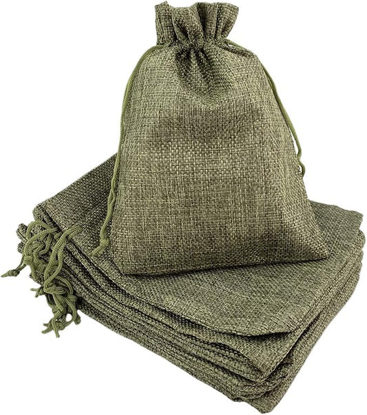 Palmhomee Pack of 25 Burlap Gift Bags with Drawstring Linen Jewelry Pouches Wedding Hessian Jute Bags for Birthday and Treat Pouches Party Wedding Favors Gift (6x8 Inch, Moss Green)
