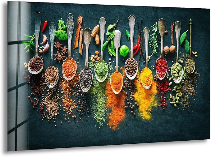 My Photostation.com Round 31,5'' Spoon Spices Glass Wall ArtTempered Glass Printing Wall Decor Large Wall Art Wall Hangings