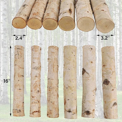 6-Pack White Birch Logs for Fireplace - Birch Tree Logs for Decoration, Decorative Firewood for Faux Mantel, Indoor Decor, DIY Crafts, and Planter Decoration (2.4"-3.2" Dia. x 16" Long)