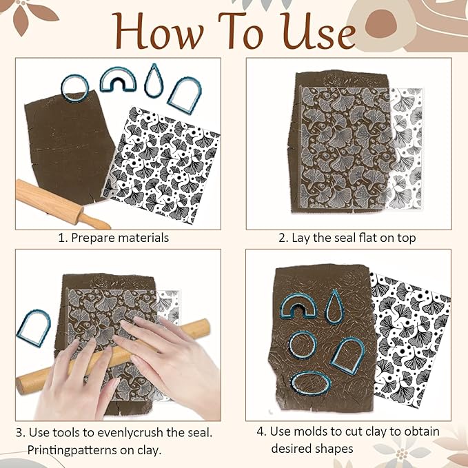 CHGCRAFT Ginkgo Biloba Plant Polymer Clay Texture Sheets Ginkgo Leaf Pattern Silicone Texture Stamp Clay Texture Mat Modeling Pattern Pad Sheets for Jewelry and Earrings Tools, 5.5x5.5 inch