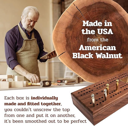 Alex Cramer Le Club Luxury Domino Set with Handcrafted Walnut Case and Cribbage/Counter Top - Tournament Quality 28 Indestructible (Domino Set with Personalized Brass Plate)