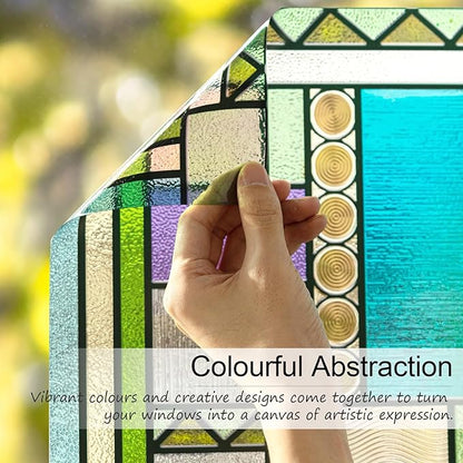 3D Stained Glass Window Privacy Film, Heat Control UV Blocking Static Cling Decorative Window Film for Bathroom,Front Door,Home Non Adhesive 16.9 x 78.7 inches Colorful Abstraction