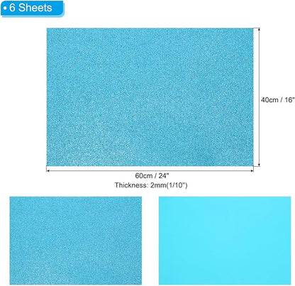 PATIKIL 2mm(1/10") Thick Non Adhesive Glitter Foam Sheet 16x24inch(40x60cm) Blue, EVA Shiny Foam Board for Craft, 6 Pcs