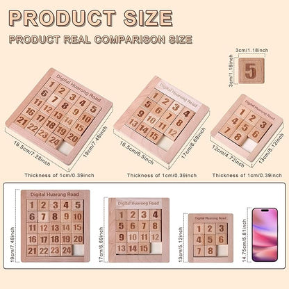 Wooden Number Sliding Puzzle，Brain Teasers Toy Tangram Slide Puzzle Game，Sequential Puzzles Board Game，Educational Toys for Kids and Adults (1-15 Medium Size)