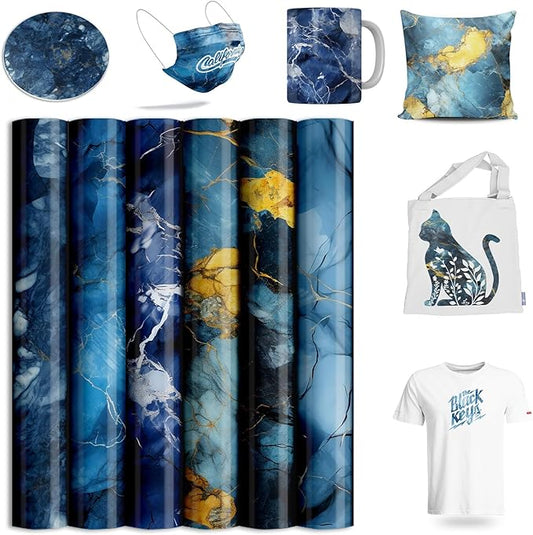 Sublimation Transfer Sheets for Heat Press Machine,12x12 Inch Blue Marble Sublimation Transfer Paper for Heat Press Machine, 6 Sheets