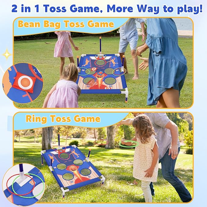 Outdoor Games Bean Bag Toss for Kids, Cornhole Set Ring Toss Games for Lawn, Yard, Camping