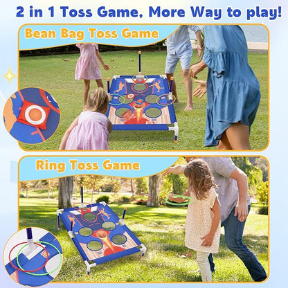 Outdoor Games Bean Bag Toss for Kids, Cornhole Set Ring Toss Games for Lawn, Yard, Camping