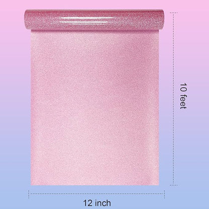 Glitter HTV Heat Transfer Vinyl Rolls- 12" x 10ft. Glitter Iron on Vinyl for DIY T-Shirts, Glitter for All Cutters, Heat Transfer Vinyl (Rosy Pink)