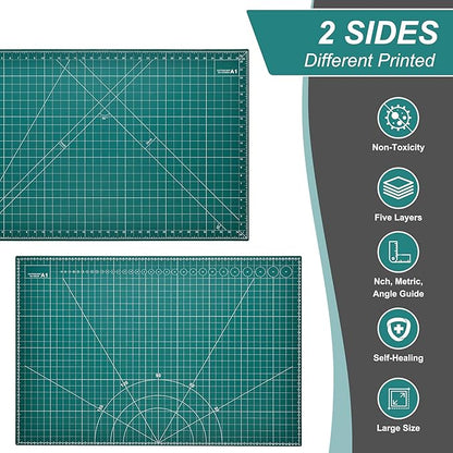 Prime Vinyl Cutting Mat, 23" x 35" Large Self Healing Sewing Mat, 5-Ply Heavy Cut Board, Rotary Cutting Mat for Crafts, Sewing Supplies and Quilting Tools