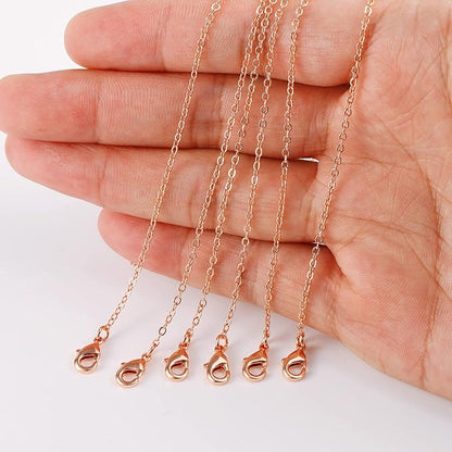ALEXCRAFT Wholesale 12PCS Rose Gold Plated Solid Brass Chain Hypoallergenic Flat Cable Chains Link Bulk for Jewelry Making(18"(1.5MM))