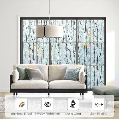 DKTIE Nature Pattern Rainbow Window Film Decorative Stained Glass Window Film Static Cling Films Easy Apply Removable Comes with Tools (U1747-rainbow, 17.7" x 118.1")