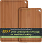 Butcher Block 2-Pcs Carbonized Bamboo Cutting Board Set With Juice Groove For Meal Prep & Cheese Serving - Ideal Kitchen Gift Set of 2 (M+L)