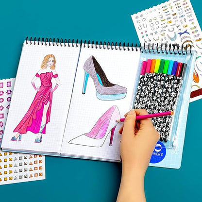 Fashion Angels Fashion & Accessory Design Sketch Set, Includes Sketch Pad with Stickers & Markers, Ultimate Fashion Design Sketch Book for Girls