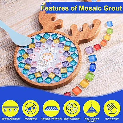 Mosaic Crystal Grout Kit with Scraper, Mosaic Crystal Sealant, Handmade Decorate Tessellated Coasters, No Need to add Water, Perfect for DIY Craft Projects & Tile Accessories (Translucent, 14oz)