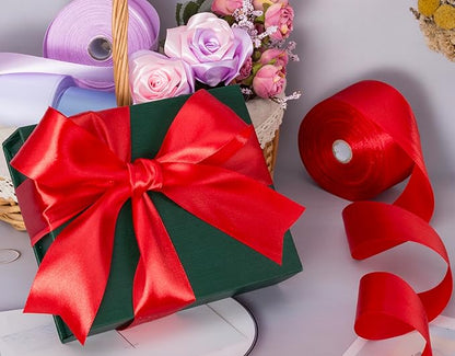 2 Inch Red Solid Satin Ribbon, 50 Yards Craft Fabric Ribbon for Gift Wrapping Floral Bouquets Wedding Party Decoration