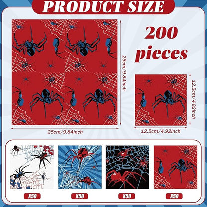 Fulmoon 200 Pieces Halloween Spider Web Cocktail Napkins Disposable Spider Paper Dinner Beverage Napkins for Halloween Christmas Birthday Party Decoration Supplies