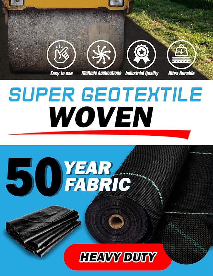 Woven Geotextile Fabric for Driveway and Road Stabilization, Construction Underlayment, Erosion Control, Commercial Grade 50 Year for Gravel Roads and Pavers (4x100)