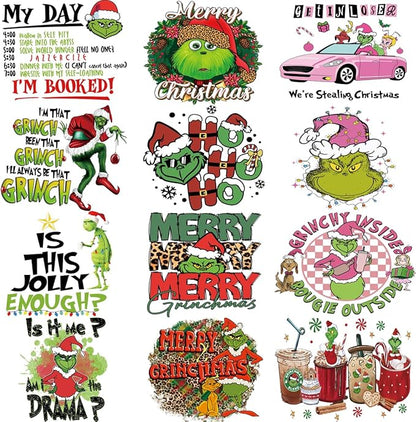Christmas Iron on Decals Transfer, Funny Christmas Heat Transfer Stickers Iron on Patches for Clothes T-Shirts Pillow Cover Hoody Bag Xmas DIY Craft Supplies Vinyl Stickers (12PC-A)